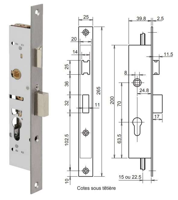 Metalux Coffre 36/40 3 points à tringles vissée