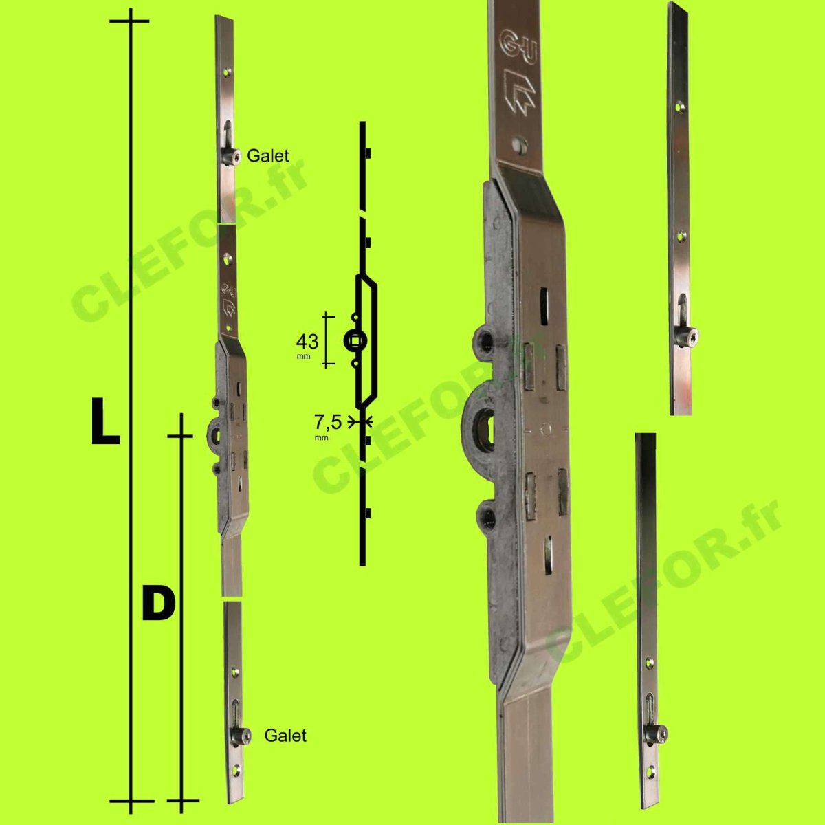 GU G13237 crémone pour fenêtre axe 7.5 mm à galets – Image 2