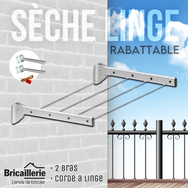 Sèche linge Mural Rabattable avec corde – Image 4