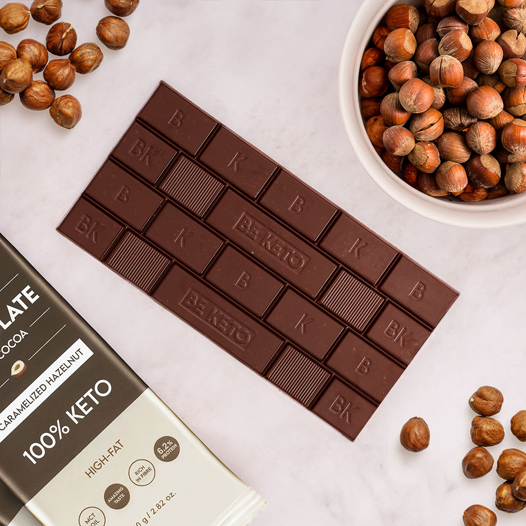 Chocolat Végétalien Keto + Huile MCT – Noisettes Caramélisées 80g – Image 3